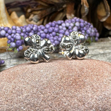 Load image into Gallery viewer, Shamrock Earrings, Celtic Jewelry, Irish Jewelry, Clover Jewelry, Anniversary Gift, Ireland Gift, Graduation Gift, Wife Gift, Marcasite