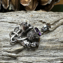 Load image into Gallery viewer, Thistle Necklace, Rose Pendant, Amethyst Scottish Jewelry, Celtic Necklace, Flower Necklace, Bridal Jewelry, Scotland Pendant, Outlander