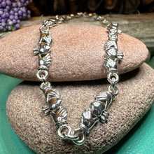 Load image into Gallery viewer, Claddagh Bracelet, Irish Jewelry, Celtic Bracelet, Bridal Jewelry, Girlfriend Gift, Wife Gift, Heart Jewelry, Ireland Gift, Anniversary Gift