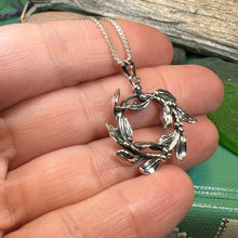 Load image into Gallery viewer, Mistletoe Necklace, Celtic Jewelry, Leaf Jewelry, Ireland Gift, Irish Jewelry, Scotland Jewelry, Silver Anniversary Gift, Graduation Gift