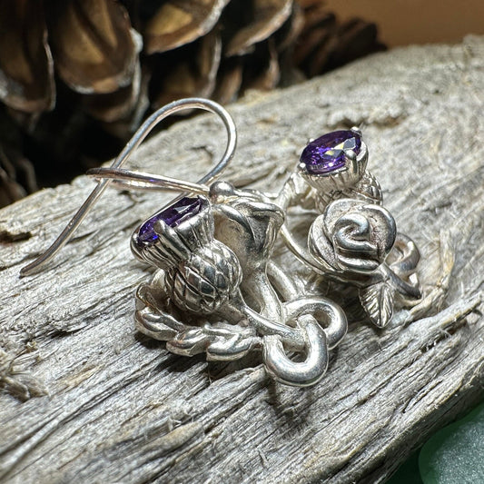 Thistle Earrings, Rose Jewelry, Scottish Jewelry, Outlander Jewelry, Amethyst Jewelry, Mom Gift, Amethyst Jewelry, Pagan Jewelry, Celtic