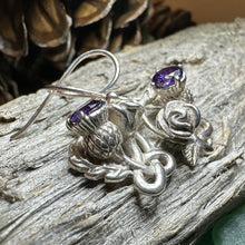 Load image into Gallery viewer, Thistle Earrings, Rose Jewelry, Scottish Jewelry, Outlander Jewelry, Amethyst Jewelry, Mom Gift, Amethyst Jewelry, Pagan Jewelry, Celtic