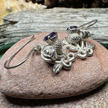 Load image into Gallery viewer, Thistle Earrings, Rose Jewelry, Scottish Jewelry, Outlander Jewelry, Amethyst Jewelry, Mom Gift, Amethyst Jewelry, Pagan Jewelry, Celtic