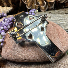 Load image into Gallery viewer, Celtic Cross Brooch, Silver Cross Pin, Scottish Jewelry, Dove of Peace, Mom Gift, Anniversary Gift, Religious Jewelry, Trinity Knot Brooch