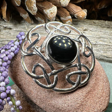 Load image into Gallery viewer, Celtic Knot Brooch, Celtic Jewelry, Irish Pin, Scotland Brooch, Celtic Onyx Brooch, Anniversary Gift, Celtic Knot Pin, Ireland Gift, Norse