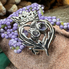 Load image into Gallery viewer, Luckenbooth Brooch, Scotland Jewelry, Celtic Brooch, Bridal Jewelry, Amethyst Pin, Anniversary Gift, Wife Gift, Luckenbooth Pin, Mom Gift