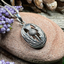Load image into Gallery viewer, Thistle Necklace, Scotland Jewelry, Scottish Pendant, Anniversary Gift, Silver Celtic Jewelry, Gift for Her, Flower Jewelry, Girlfriend Gift