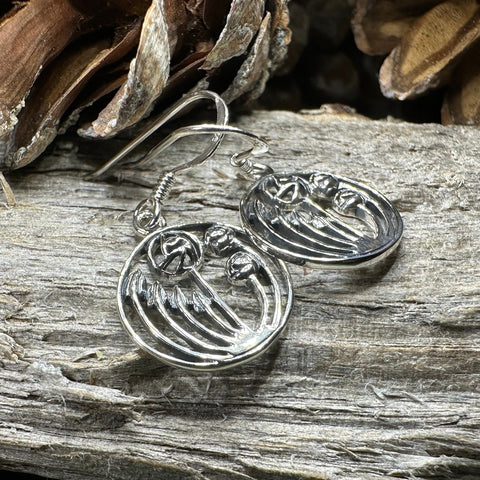 Load image into Gallery viewer, Rose Earrings, Scotland Jewelry, Mackintosh Drop Earrings, Silver Anniversary Gift, Flower Earrings, Nature Jewelry, Art Deco Jewelry