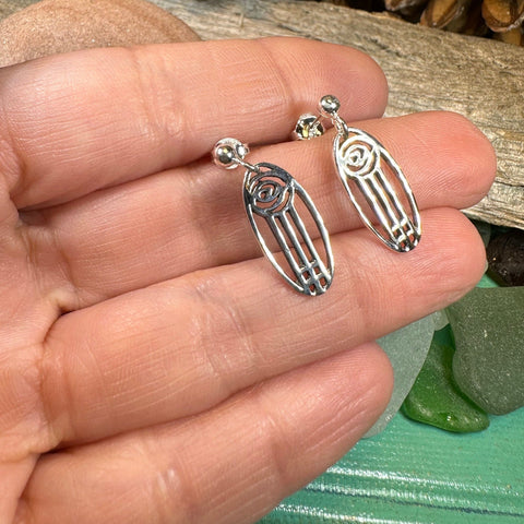 Load image into Gallery viewer, Rose Earrings, Scotland Jewelry, Mackintosh Post Earrings, Silver Anniversary Gift, Flower Earrings, Nature Jewelry, Art Deco Jewelry
