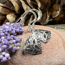 Load image into Gallery viewer, Trinity Knot Earrings, Celtic Jewelry, Irish Jewelry, Celtic Knot Jewelry, Scottish Earrings, Wife Gift, Silver Dangle Earrings, Pagan Gift