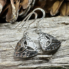 Load image into Gallery viewer, Trinity Knot Earrings, Celtic Jewelry, Irish Jewelry, Celtic Knot Jewelry, Scottish Earrings, Wife Gift, Silver Dangle Earrings, Pagan Gift