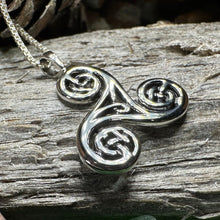 Load image into Gallery viewer, Triple Spiral Necklace, Celtic Jewelry, Irish Pendant, Celtic Spiral Pendant, Norse Jewelry, Sterling Silver, Pagan Jewelry, Scottish Gift