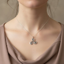 Load image into Gallery viewer, Triple Spiral Necklace, Celtic Jewelry, Irish Pendant, Celtic Spiral Pendant, Norse Jewelry, Sterling Silver, Pagan Jewelry, Scottish Gift