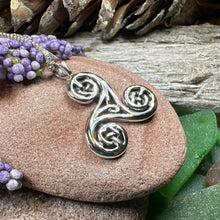 Load image into Gallery viewer, Triple Spiral Necklace, Celtic Jewelry, Irish Pendant, Celtic Spiral Pendant, Norse Jewelry, Sterling Silver, Pagan Jewelry, Scottish Gift