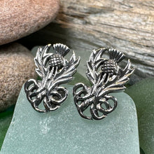 Load image into Gallery viewer, Thistle Earrings, Flower Jewelry, Scotland Jewelry, Celtic Jewelry, Graduation Gift, Anniversary Gift, Silver Stud Earrings, Post Earrings