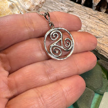 Load image into Gallery viewer, Celtic Spiral Necklace, Celtic Pendant, Irish Jewelry, Triple Spiral Pendant, Girlfriend Gift, Druid Necklace, Wiccan Jewelry, Triskel Gift