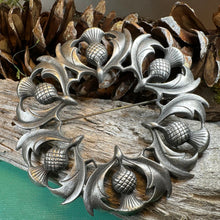 Load image into Gallery viewer, Thistle Brooch, Celtic Pin, Scottish Jewelry, Mom Gift, Large Celtic Brooch, Fly Plaid Pin, Wife Gift, Scotland Pin, Pewter Pin, Tartan Pin