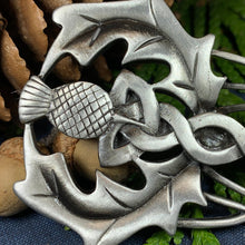 Load image into Gallery viewer, Thistle Kilt Pin, Scottish Pin, Celtic Knot Jewelry, Scotland Jewelry, Celtic Brooch, Men's Tartan Pin, Groom Gift, Dad Gift, Bagpiper Gift