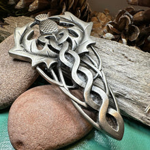 Load image into Gallery viewer, Thistle Kilt Pin, Scottish Pin, Celtic Knot Jewelry, Scotland Jewelry, Celtic Brooch, Men's Tartan Pin, Groom Gift, Dad Gift, Bagpiper Gift