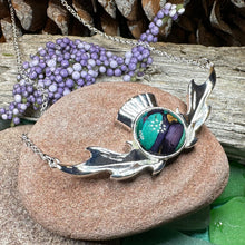 Load image into Gallery viewer, Thistle Necklace, Scotland Jewelry, Heather Gem, Celtic Necklace, Nature Jewelry, Outlander Jewelry, Wiccan Necklace, Anniversary Gift