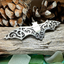 Load image into Gallery viewer, Gothic Bat Brooch, Celtic Pin, Pewter Bat Pin, Victorian Brooch, Friendship Gift, Halloween Gift, Witch Jewelry, Animal Brooch, EA Poe Gift