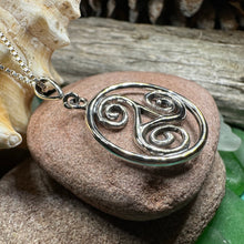 Load image into Gallery viewer, Celtic Spiral Necklace, Celtic Pendant, Irish Jewelry, Triple Spiral Pendant, Girlfriend Gift, Druid Necklace, Wiccan Jewelry, Triskel Gift