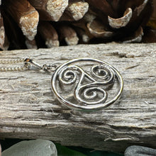 Load image into Gallery viewer, Celtic Spiral Necklace, Celtic Pendant, Irish Jewelry, Triple Spiral Pendant, Girlfriend Gift, Druid Necklace, Wiccan Jewelry, Triskel Gift