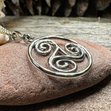 Load image into Gallery viewer, Celtic Spiral Necklace, Celtic Pendant, Irish Jewelry, Triple Spiral Pendant, Girlfriend Gift, Druid Necklace, Wiccan Jewelry, Triskel Gift