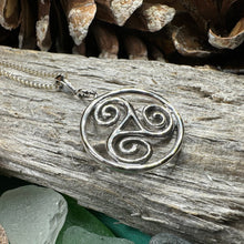 Load image into Gallery viewer, Celtic Spiral Necklace, Celtic Pendant, Irish Jewelry, Triple Spiral Pendant, Girlfriend Gift, Druid Necklace, Wiccan Jewelry, Triskel Gift