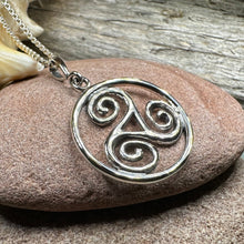 Load image into Gallery viewer, Celtic Spiral Necklace, Celtic Pendant, Irish Jewelry, Triple Spiral Pendant, Girlfriend Gift, Druid Necklace, Wiccan Jewelry, Triskel Gift