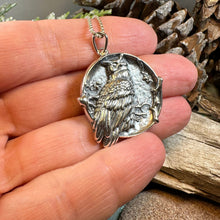 Load image into Gallery viewer, Owl Necklace, Full Moon Pendant, Nature Jewelry, Bird Necklace, Bird Lover Gift, Owl Gift, Woodland Jewelry, Irish Jewelry, Mom Gift