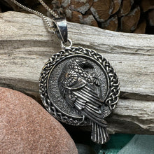 Load image into Gallery viewer, Raven Necklace, Bird Jewelry, Celtic Pendant, Silver Bird Pendant, Animal Jewelry, Pagan Jewelry, Nature Lover, Poe Jewelry, Gothic Jewelry