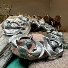 Load image into Gallery viewer, Thistle Brooch, Celtic Pin, Scottish Jewelry, Mom Gift, Large Celtic Brooch, Fly Plaid Pin, Wife Gift, Scotland Pin, Pewter Pin, Tartan Pin