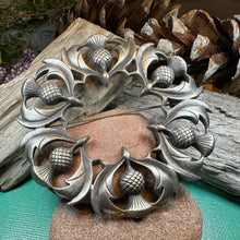 Load image into Gallery viewer, Thistle Brooch, Celtic Pin, Scottish Jewelry, Mom Gift, Large Celtic Brooch, Fly Plaid Pin, Wife Gift, Scotland Pin, Pewter Pin, Tartan Pin