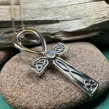 Load image into Gallery viewer, Celtic Ahnk Necklace, Key of Life Pendant, Celtic Jewelry, Egyptian Symbol, Moonstone Pendant, Cancer Survivor Gift, Recovery Gift, Cross