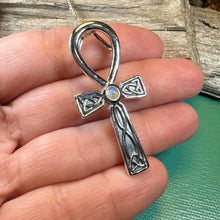 Load image into Gallery viewer, Celtic Ahnk Necklace, Key of Life Pendant, Celtic Jewelry, Egyptian Symbol, Moonstone Pendant, Cancer Survivor Gift, Recovery Gift, Cross
