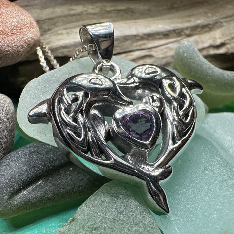 Load image into Gallery viewer, Dolphin Necklace, Celtic Jewelry, Irish Pendant, Ocean Lover Jewelry, Beach Jewelry, Fish Necklace, Nautical Jewelry, Sea Jewelry, Mom Gift