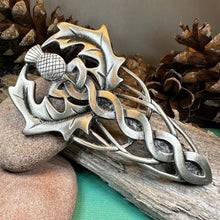 Load image into Gallery viewer, Thistle Kilt Pin, Scottish Pin, Celtic Knot Jewelry, Scotland Jewelry, Celtic Brooch, Men's Tartan Pin, Groom Gift, Dad Gift, Bagpiper Gift