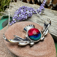 Load image into Gallery viewer, Thistle Necklace, Scotland Jewelry, Heather Gem, Celtic Necklace, Nature Jewelry, Outlander Jewelry, Wiccan Necklace, Anniversary Gift

