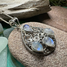 Load image into Gallery viewer, Celtic Spiral Necklace, Moonstone Necklace, Celtic Pendant, Anniversary Gift, Wiccan Jewelry, Pagan Necklace, Wife Gift, Sterling Silver