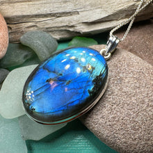 Load image into Gallery viewer, Celtic Night Necklace, Blue Labradorite Pendant, Celtic Jewelry, Anniversary Gift, Silver Wiccan Jewelry, Mom Gift, Large Oval Pendant