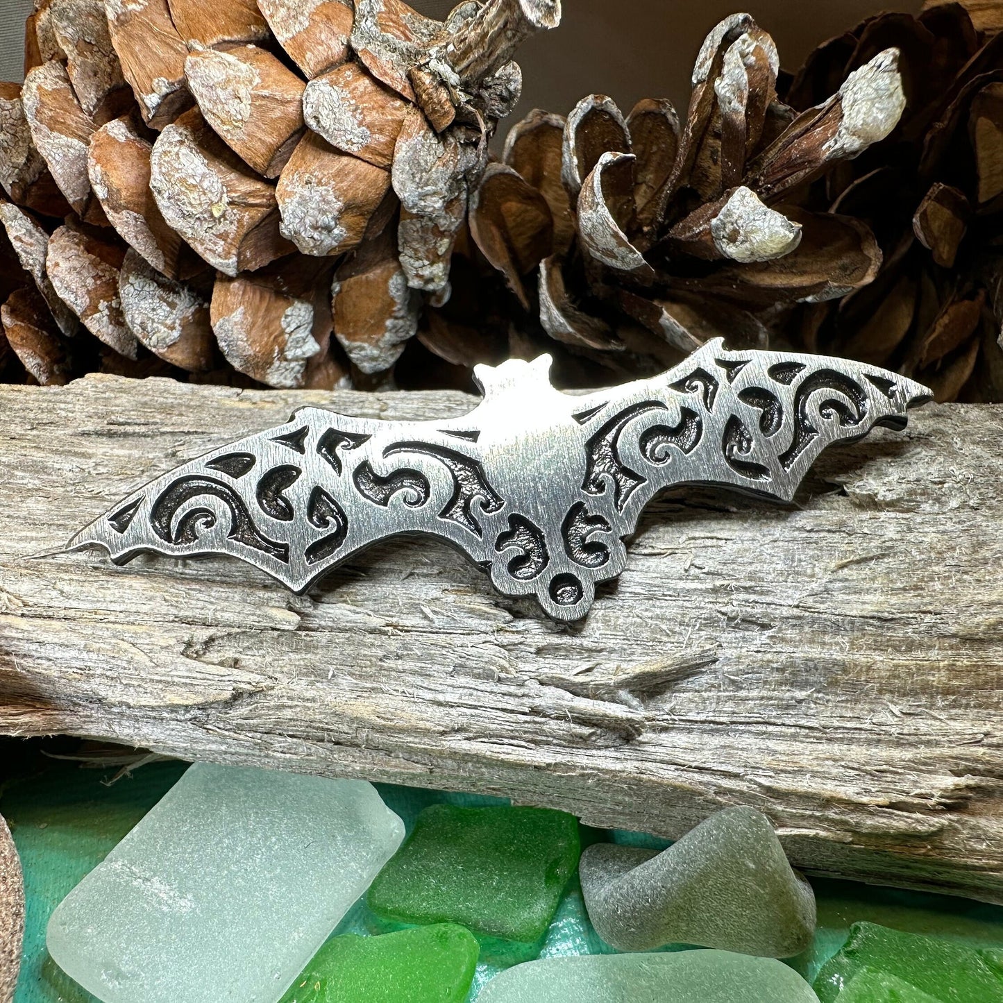 Gothic Bat Brooch, Celtic Pin, Pewter Bat Pin, Victorian Brooch, Friendship Gift, Halloween Gift, Witch Jewelry, Animal Brooch, EA Poe Gift