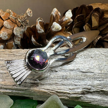 Load image into Gallery viewer, Thistle Kilt Pin, Celtic Jewelry, Thistle Brooch, Tartan Pin, Scotland Jewelry, Celtic Pin, Thistle Pin, Outlander Jewelry, Purple Coat Pin