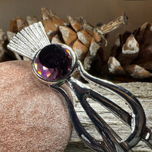 Load image into Gallery viewer, Thistle Kilt Pin, Celtic Jewelry, Thistle Brooch, Tartan Pin, Scotland Jewelry, Celtic Pin, Thistle Pin, Outlander Jewelry, Purple Coat Pin