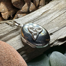Load image into Gallery viewer, Trinity Knot Locket Necklace, Celtic Pendant, Irish Jewerly, Celtic Jewelry, Anniversary Gift, Locket Necklace, Wiccan Jewelry