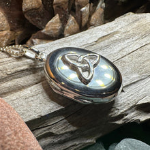 Load image into Gallery viewer, Trinity Knot Locket Necklace, Celtic Pendant, Irish Jewerly, Celtic Jewelry, Anniversary Gift, Locket Necklace, Wiccan Jewelry