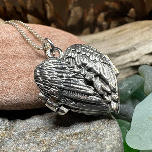 Angel Wings Necklace, Celtic Locket, Spiritual Jewelry, Angel Necklace, Wings Necklace, Silver Bridal Jewelry, Memorial Jewelry, Mom Gift