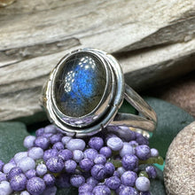 Load image into Gallery viewer, Celtic Mystic Ring, Labradorite Jewelry, Boho Statement Ring, Celestial Jewelry, Celtic Jewelry, Anniversary Gift, Wiccan Jewelry, Wife Gift