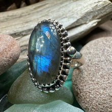 Load image into Gallery viewer, Celtic Mystic Ring, Blue Labradorite Jewelry, Statement Ring, Celestial Jewelry, Celtic Jewelry, Anniversary Gift, Wiccan Jewelry, Wife Gift