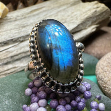 Load image into Gallery viewer, Celtic Mystic Ring, Blue Labradorite Jewelry, Statement Ring, Celestial Jewelry, Celtic Jewelry, Anniversary Gift, Wiccan Jewelry, Wife Gift